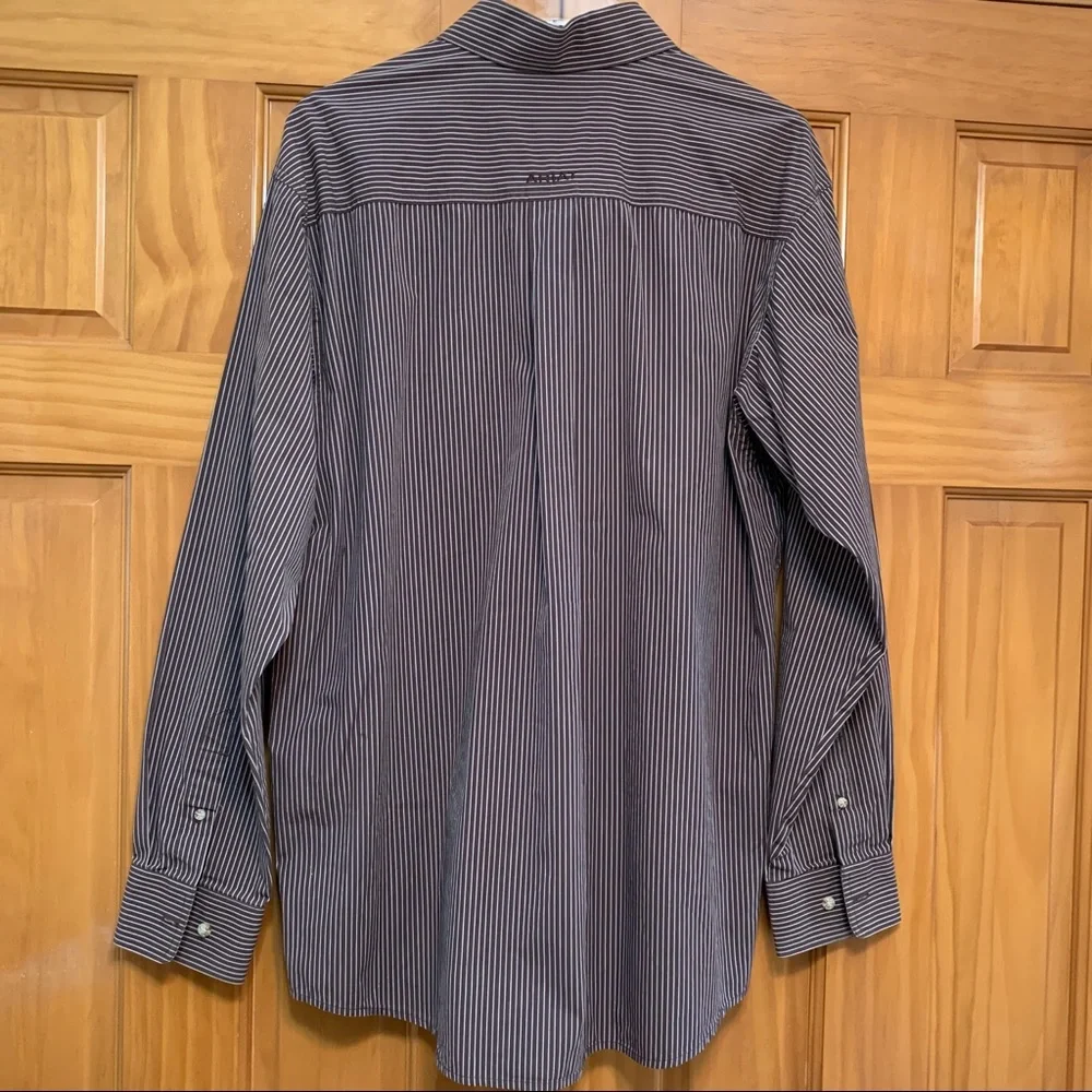 Ariat Pro Series Brown Striped Shirt Large - Picture 7 of 9